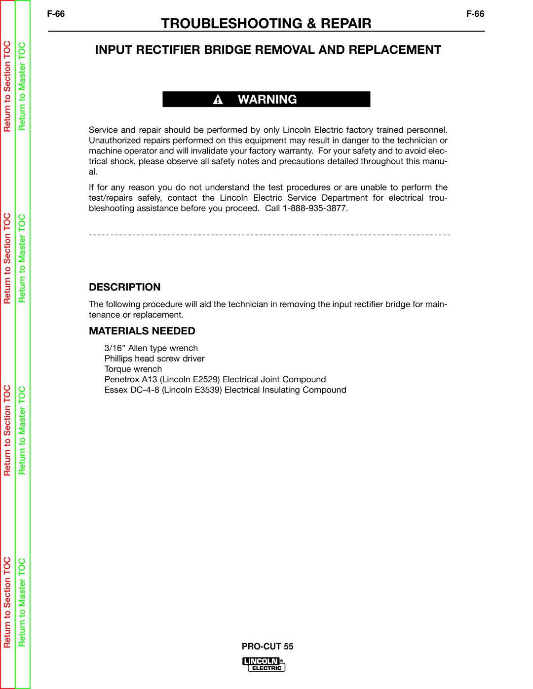 Lincoln Electric SVM140-A service manual Input Rectifier Bridge Removal and Replacement, Description 