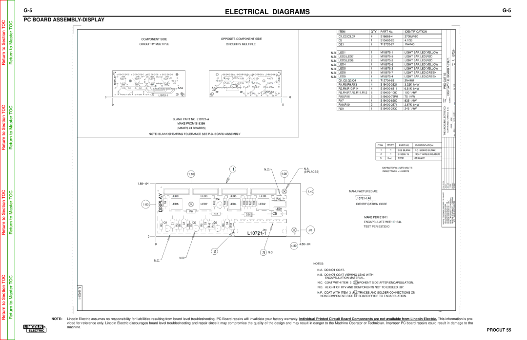 Lincoln Electric SVM140-A service manual PC Board ASSEMBLY-DISPLAY 