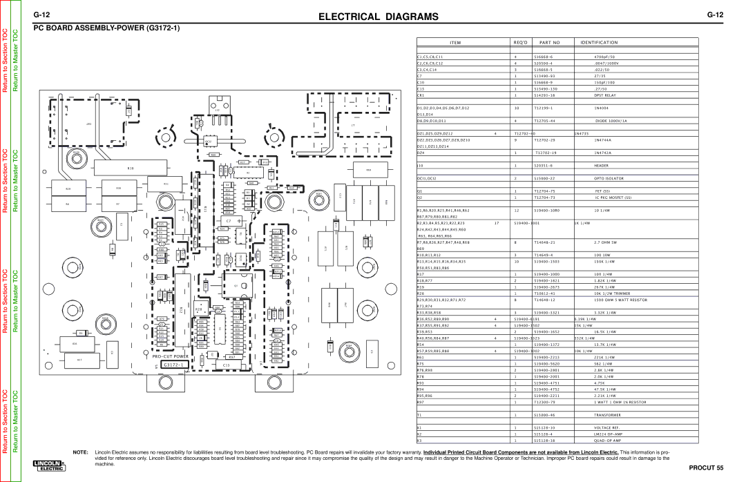 Lincoln Electric SVM140-A service manual PC Board ASSEMBLY-POWER G3172-1 