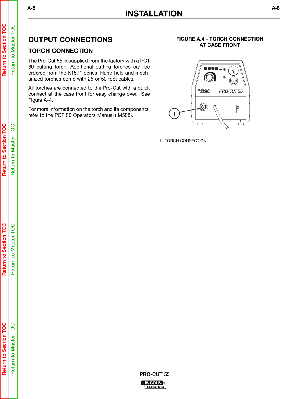 Lincoln Electric SVM140-A service manual Output Connections, Torch Connection 