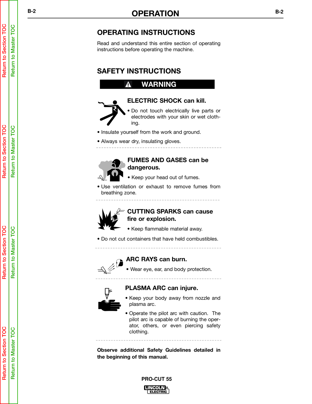 Lincoln Electric SVM140-A service manual OPERATIONB-2, Operating Instructions, Safety Instructions 