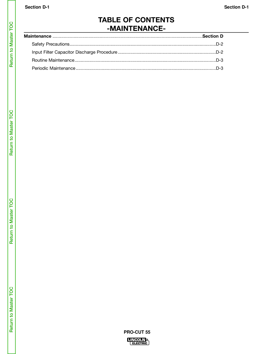 Lincoln Electric SVM140-A service manual Table of Contents Maintenance 