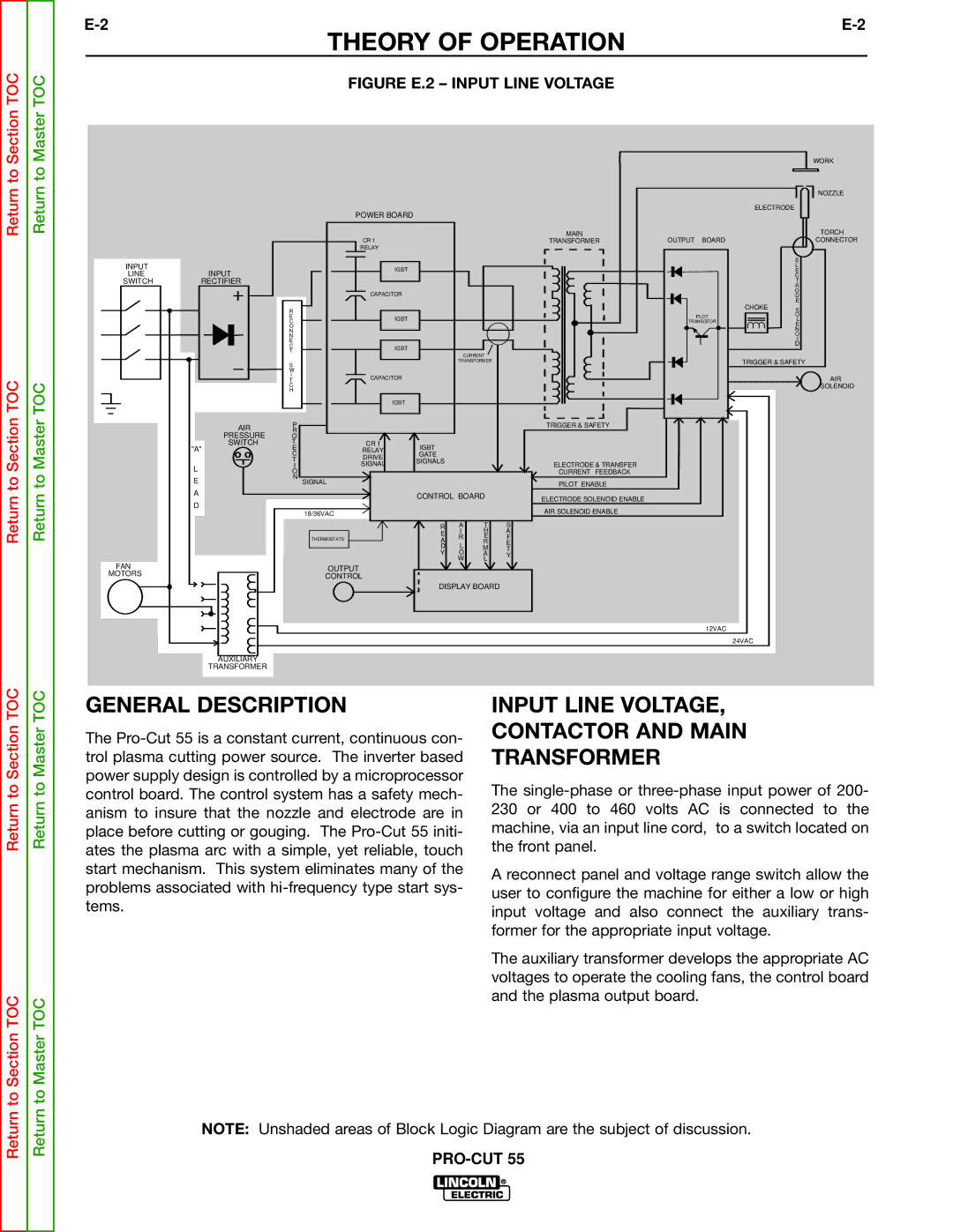 Lincoln Electric SVM140-A service manual Theory of Operation, Input Line Voltage Contactor and Main Transformer 