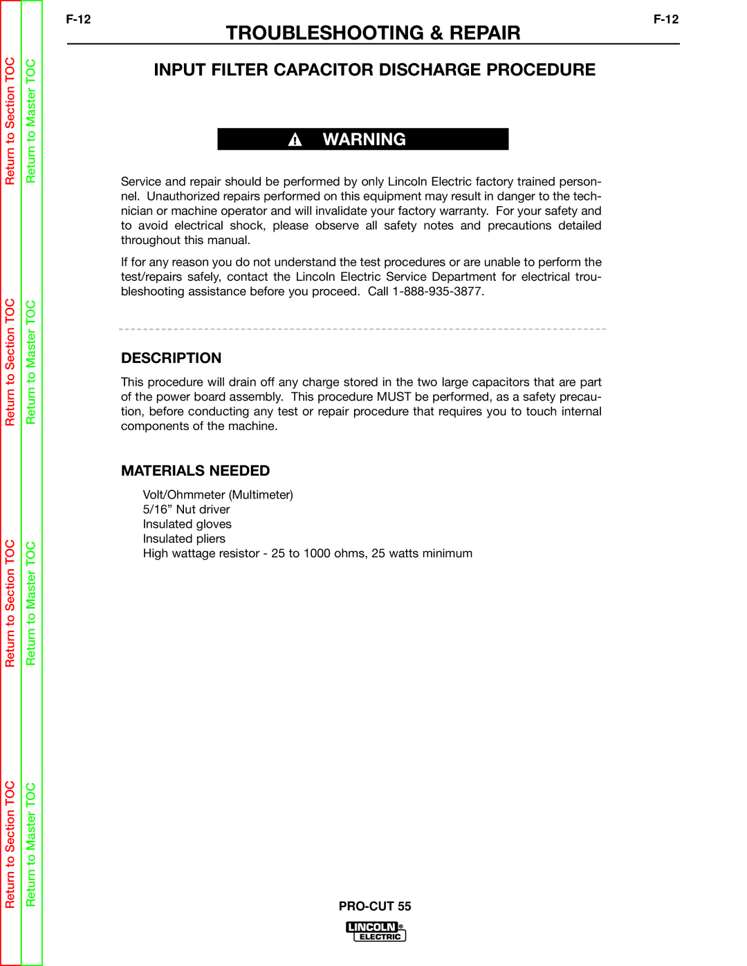 Lincoln Electric SVM140-A service manual Description, Materials Needed 