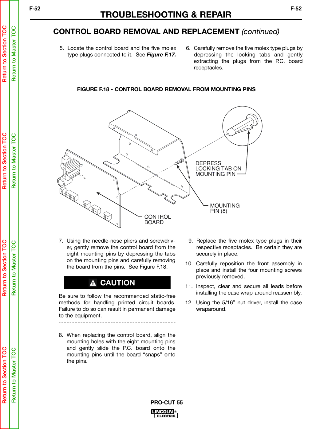 Lincoln Electric SVM140-A service manual Figure F.18 Control Board Removal from Mounting Pins 