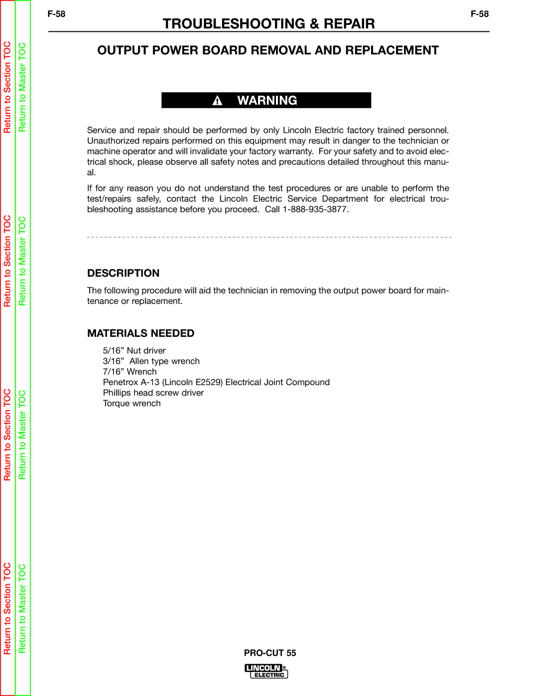 Lincoln Electric SVM140-A service manual Output Power Board Removal and Replacement, Description 