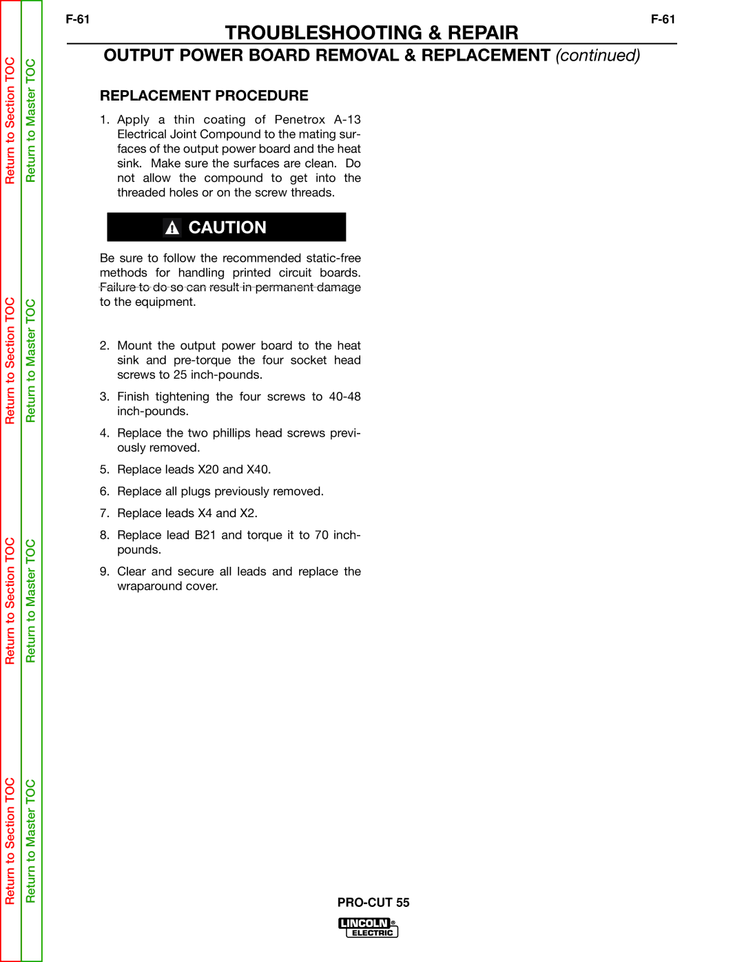 Lincoln Electric SVM140-A service manual Replacement Procedure 