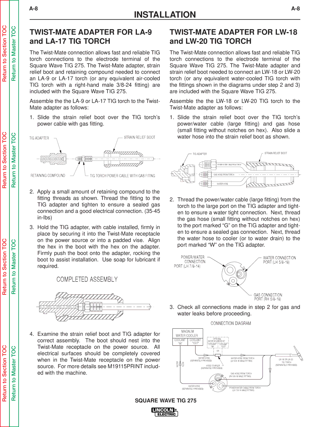 Lincoln Electric SVM141-A service manual TWIST-MATE Adapter for LA-9 and LA-17 TIG Torch 