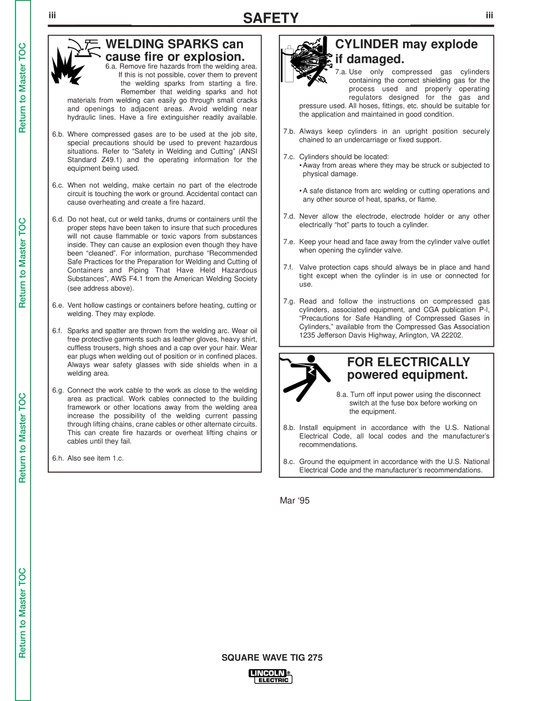 Lincoln Electric SVM141-A service manual Cylinder may explode if damaged, Iii 