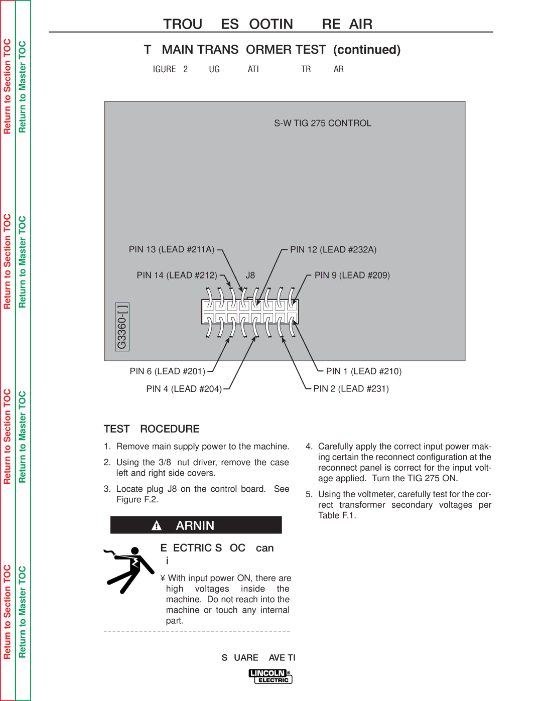 Lincoln Electric SVM141-A service manual T1 Main Transformer Test, Test Procedure 