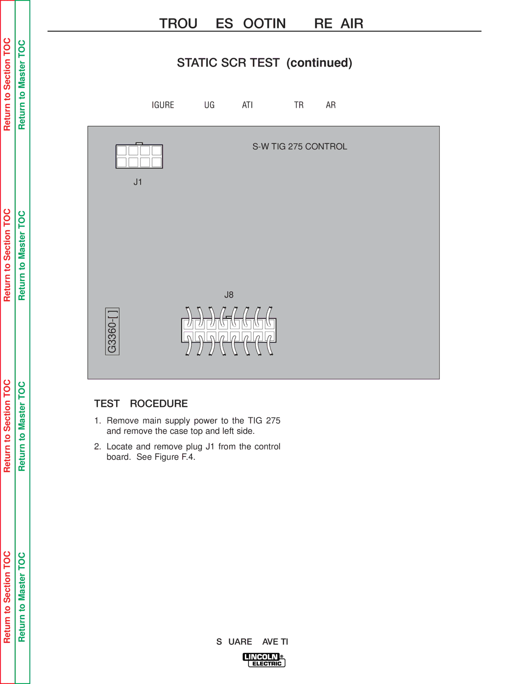 Lincoln Electric SVM141-A service manual Static SCR Test, Figure F.4 Plug J1 Location on Control Board 