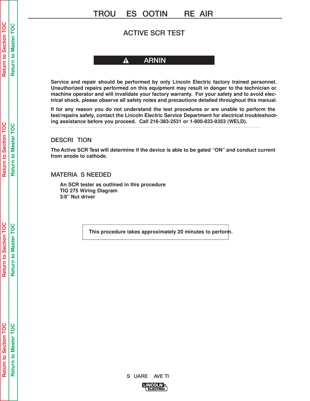 Lincoln Electric SVM141-A service manual Active SCR Test, Description 