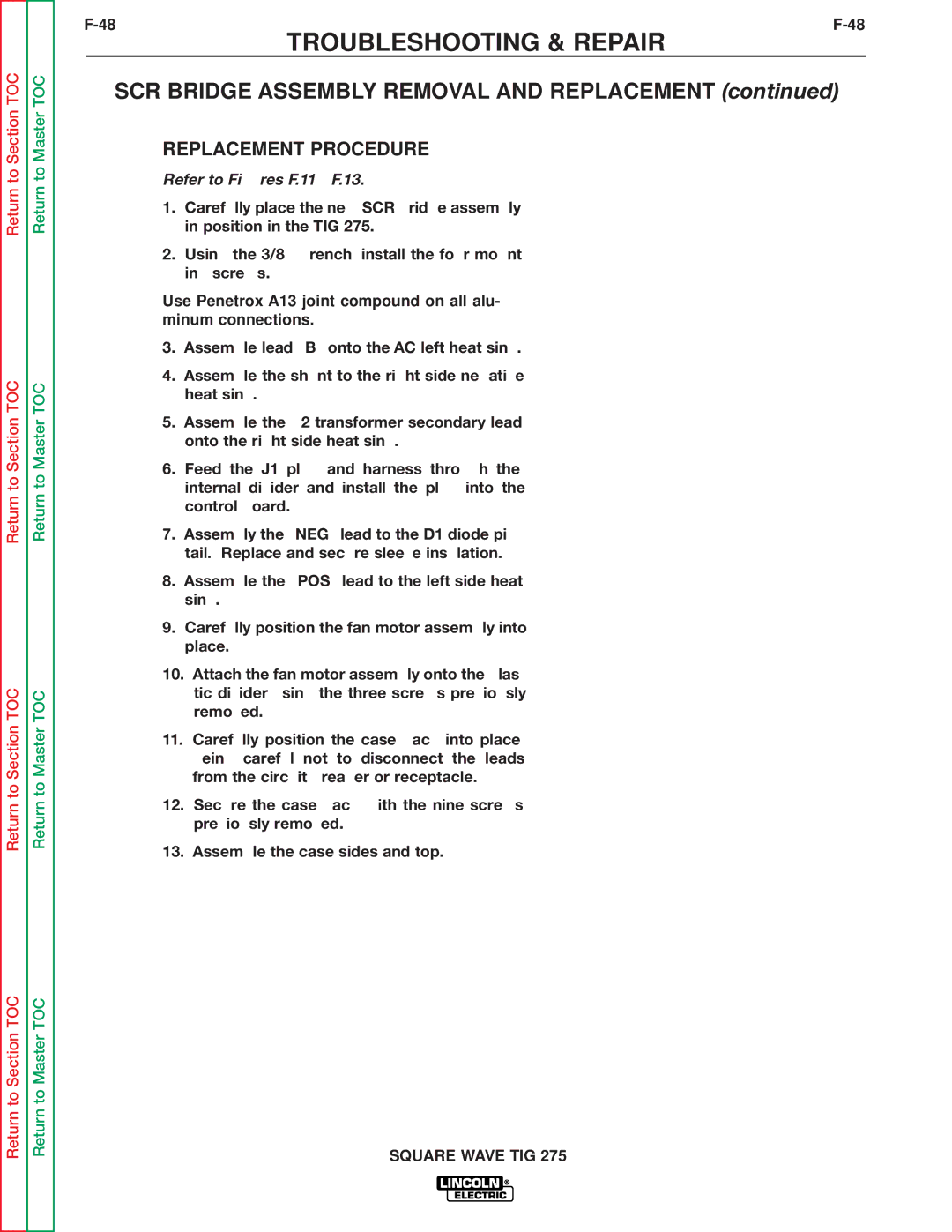 Lincoln Electric SVM141-A service manual Refer to Figures F.11 F.13 