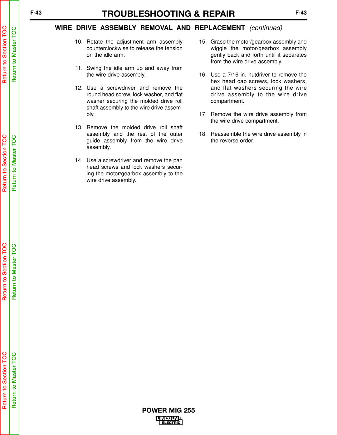 Lincoln Electric SVM144-B service manual Toc 