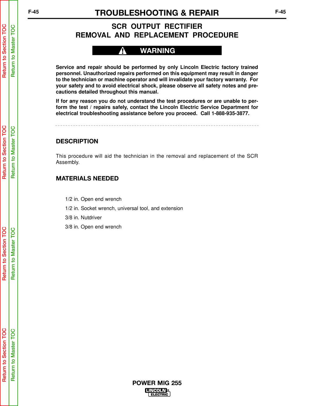 Lincoln Electric SVM144-B service manual SCR Output Rectifier Removal and Replacement Procedure 