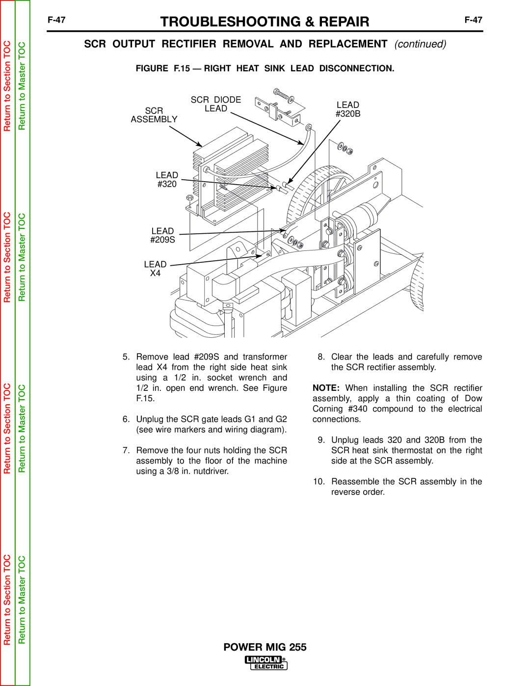 Lincoln Electric SVM144-B service manual Figure F.15 Right Heat Sink Lead Disconnection 