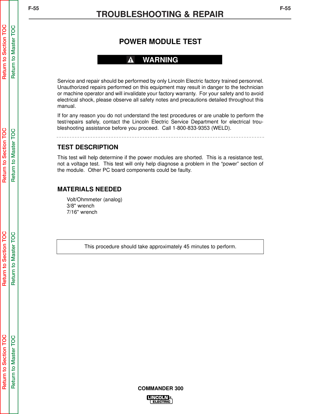 Lincoln Electric SVM145-B service manual Power Module Test, Test Description 