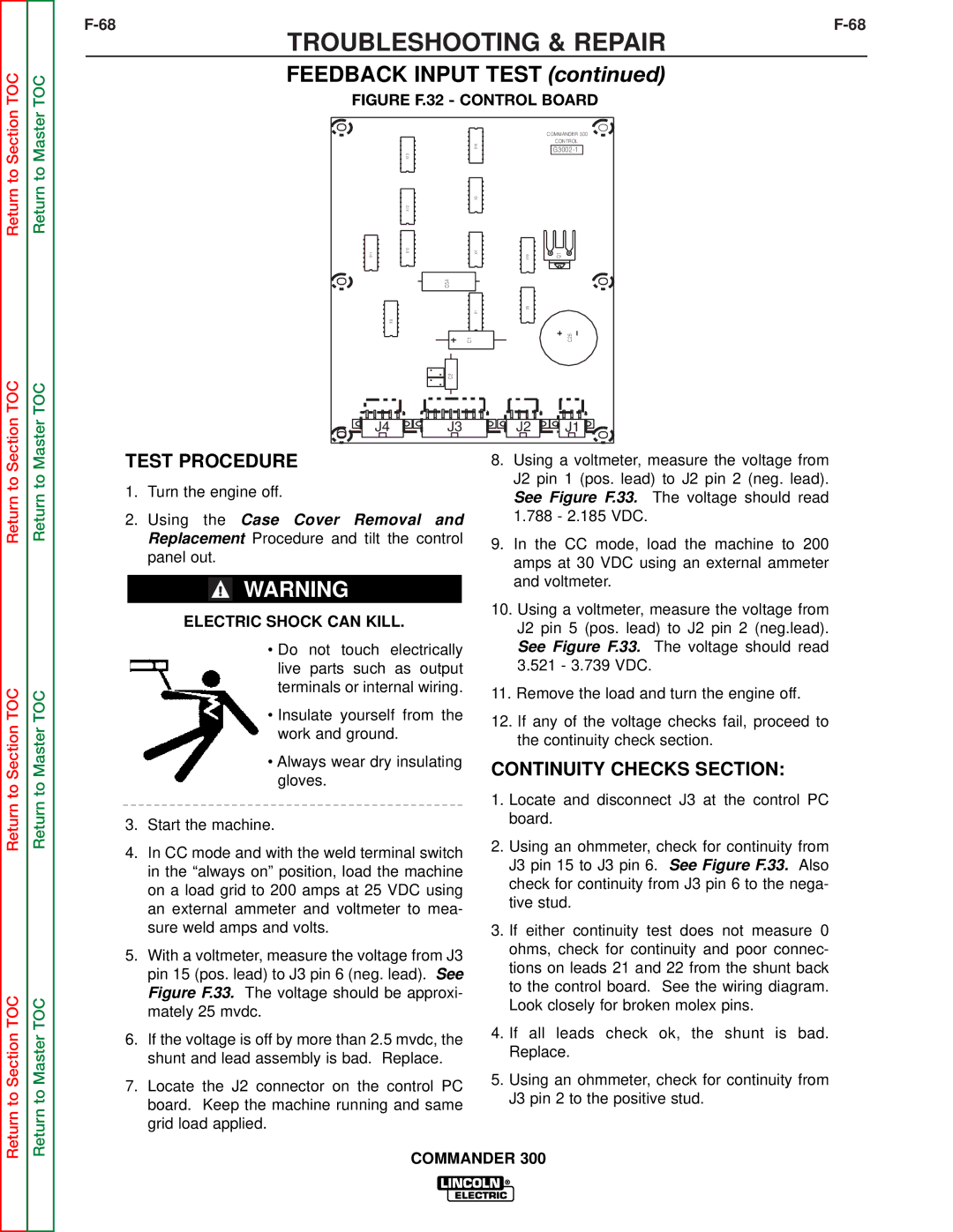 Lincoln Electric SVM145-B service manual Feedback Input Test, Continuity Checks Section 