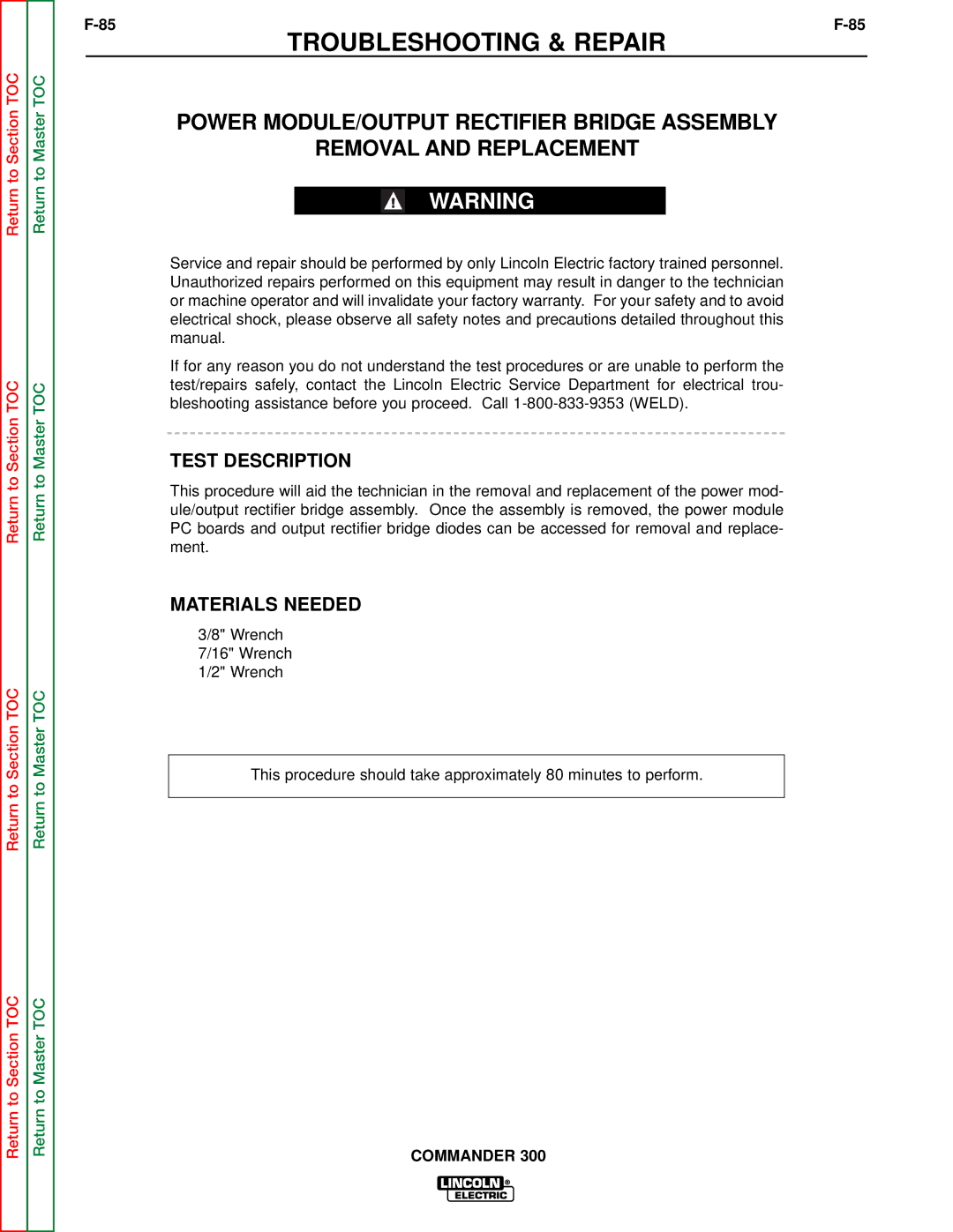 Lincoln Electric SVM145-B service manual Test Description 