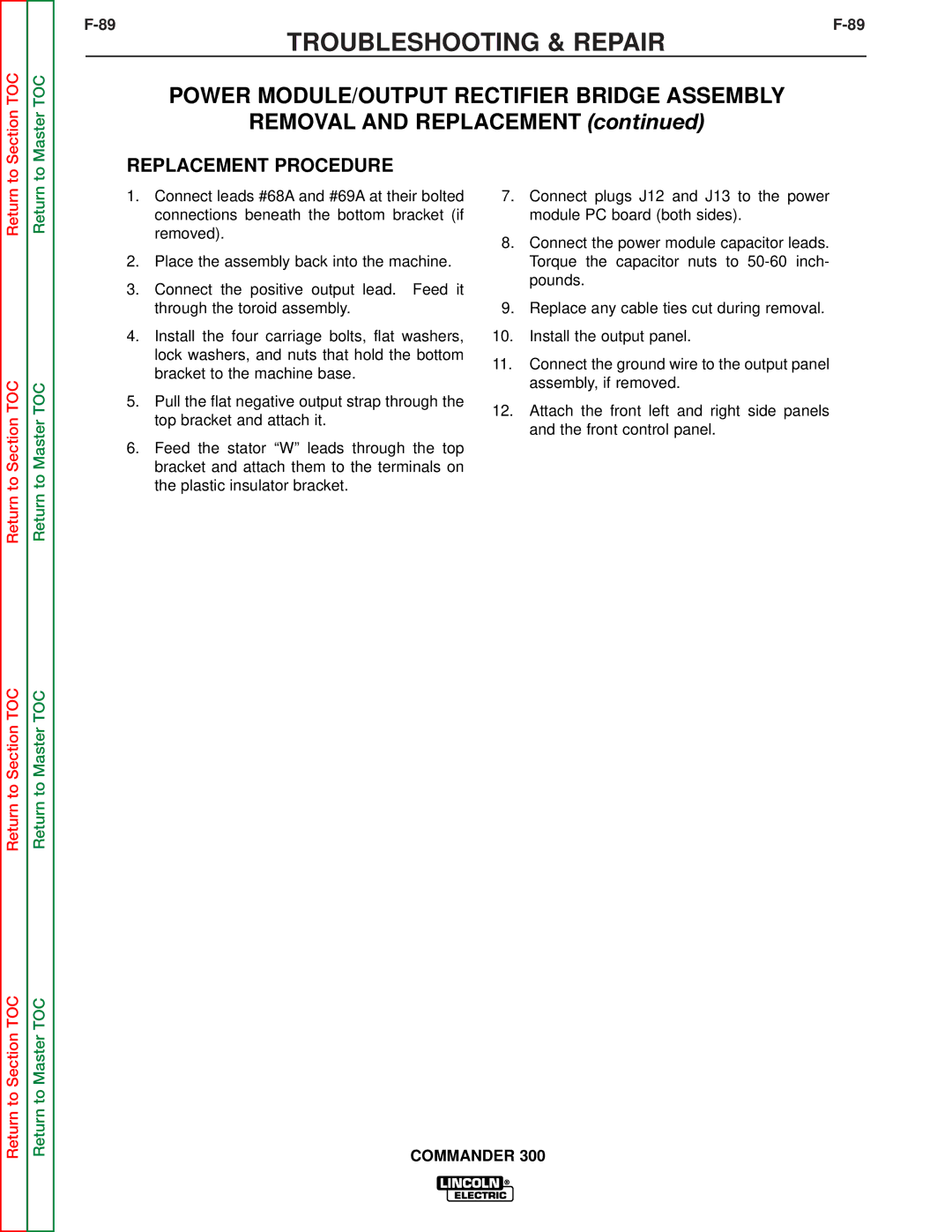 Lincoln Electric SVM145-B service manual Replacement Procedure 