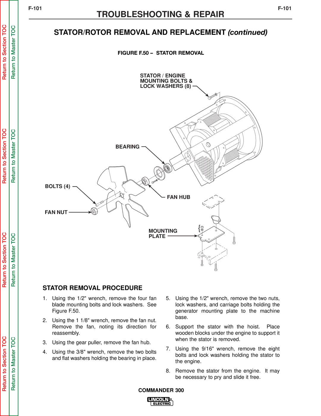 Lincoln Electric SVM145-B service manual Stator Removal Procedure, Figure F.50 Stator Removal 