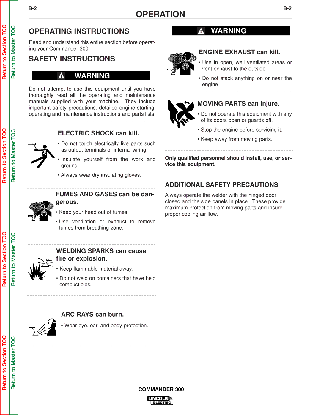 Lincoln Electric SVM145-B service manual Operating Instructions, Safety Instructions 