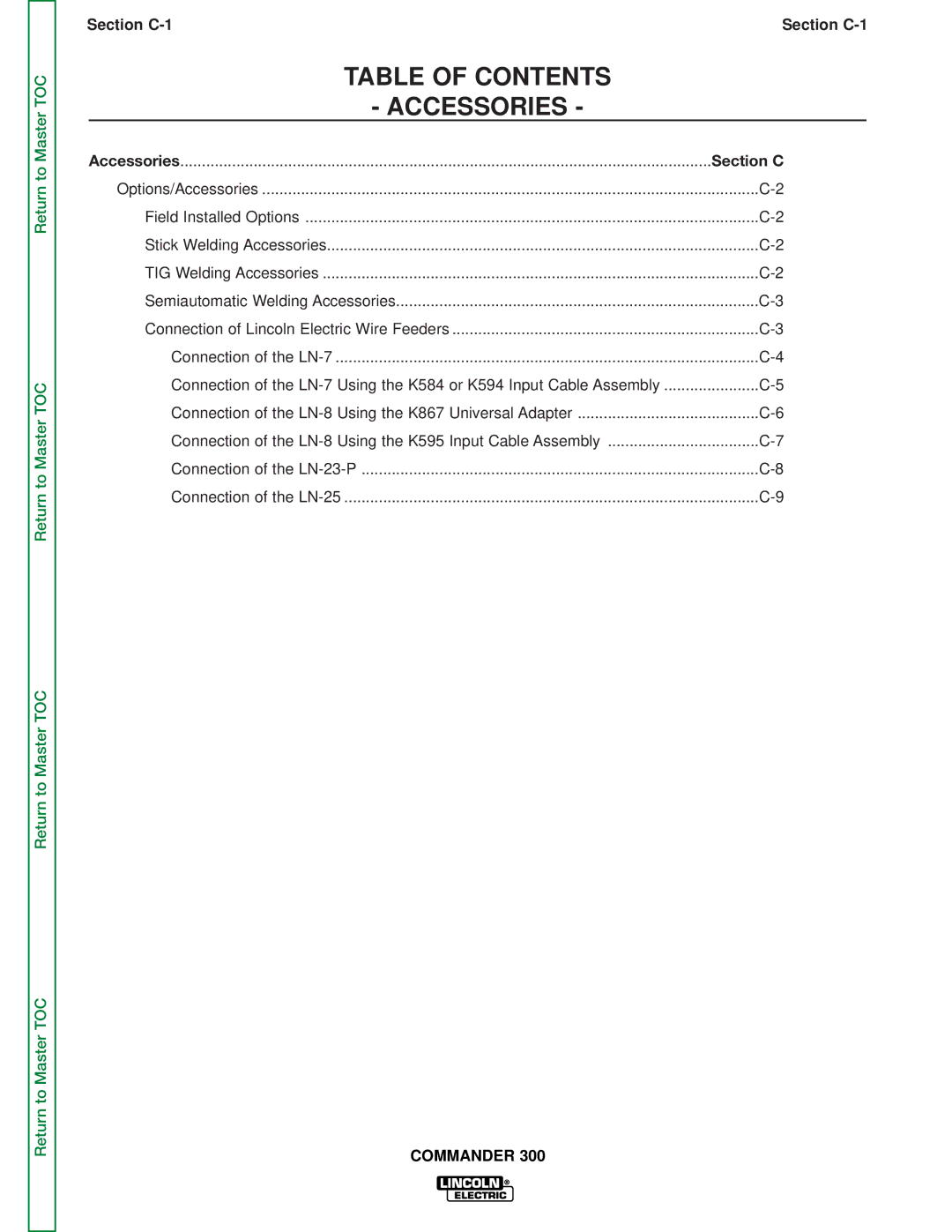 Lincoln Electric SVM145-B service manual Table of Contents Accessories 