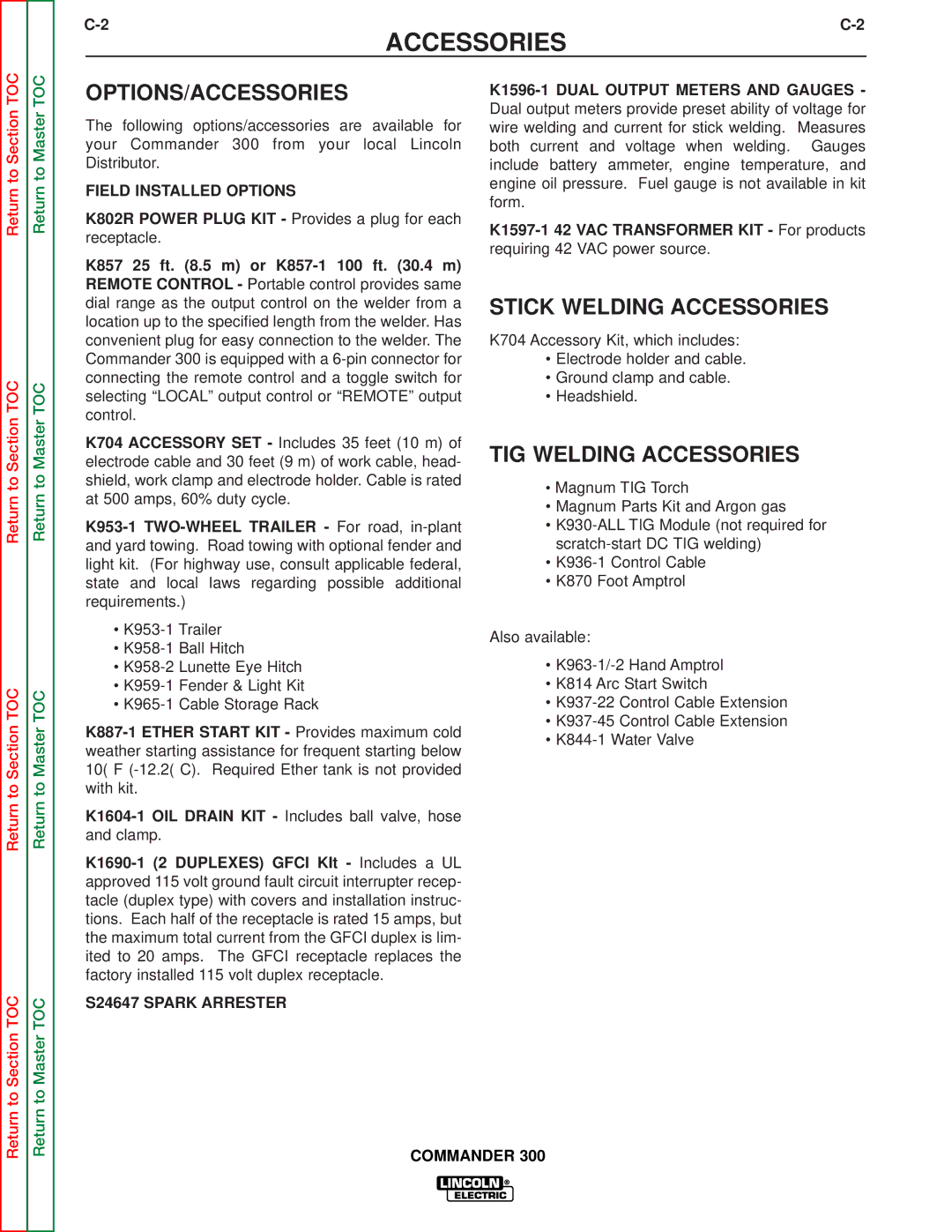 Lincoln Electric SVM145-B service manual Options/Accessories, Field Installed Options 