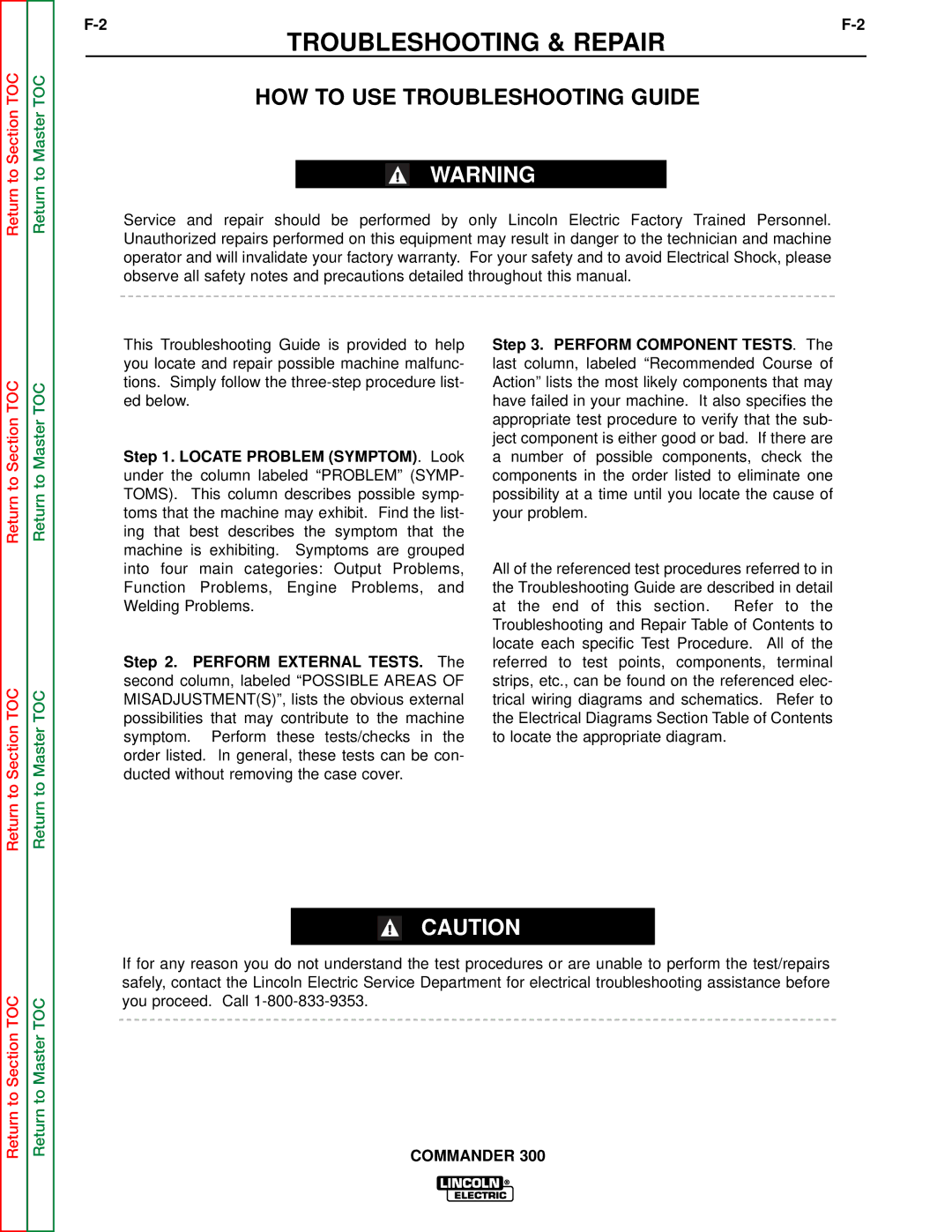 Lincoln Electric SVM145-B service manual Troubleshooting & Repair, HOW to USE Troubleshooting Guide 