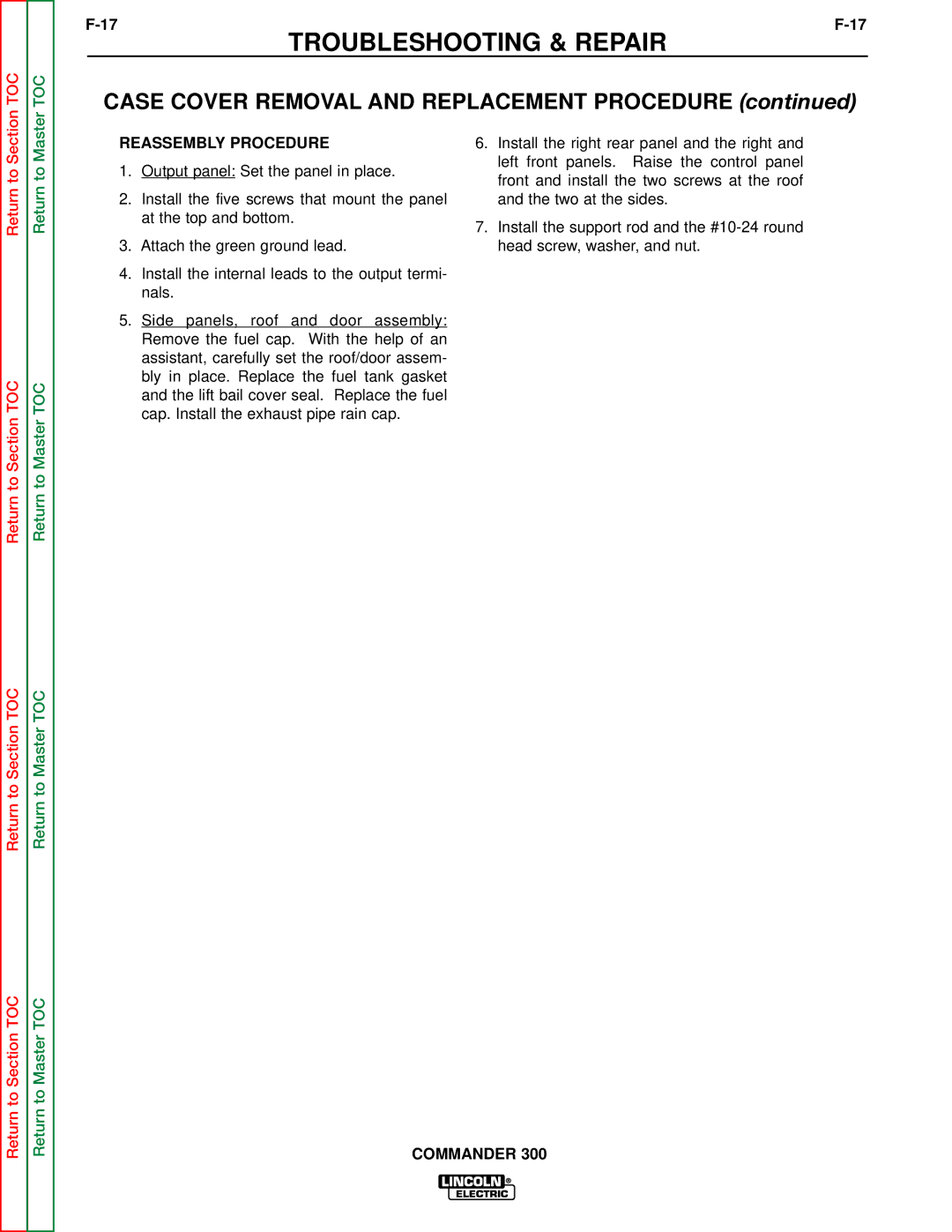 Lincoln Electric SVM145-B service manual Reassembly Procedure 