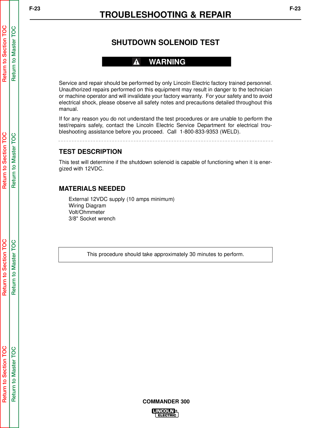 Lincoln Electric SVM145-B service manual Shutdown Solenoid Test 