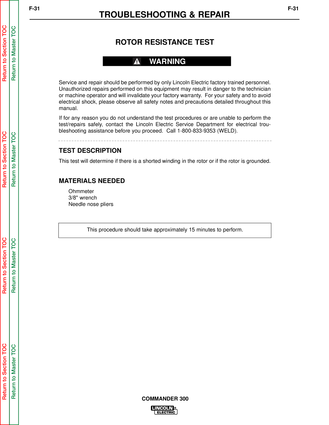 Lincoln Electric SVM145-B service manual Rotor Resistance Test, Test Description 