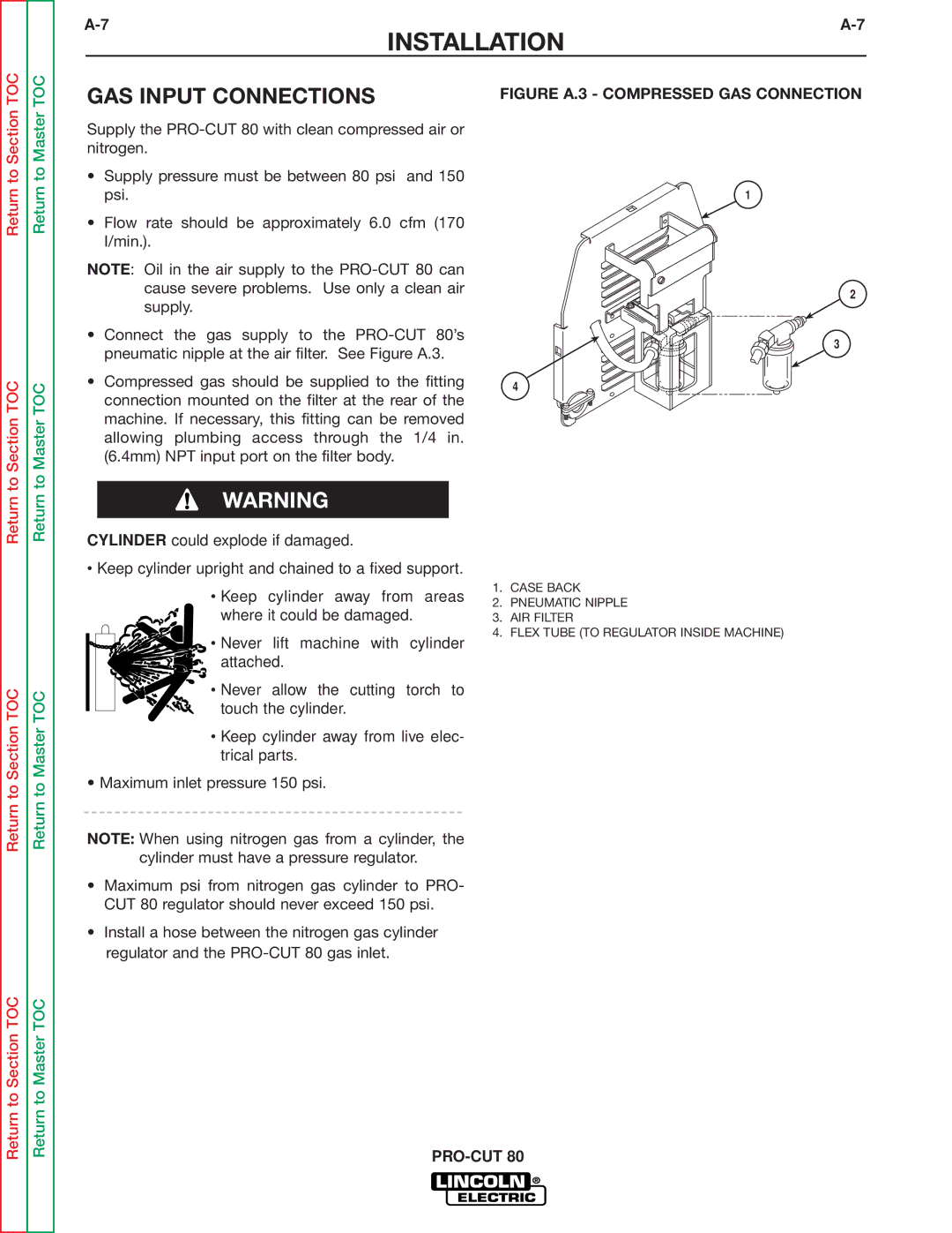 Lincoln Electric SVM146-A service manual GAS Input Connections, Return Return to Section TOC 