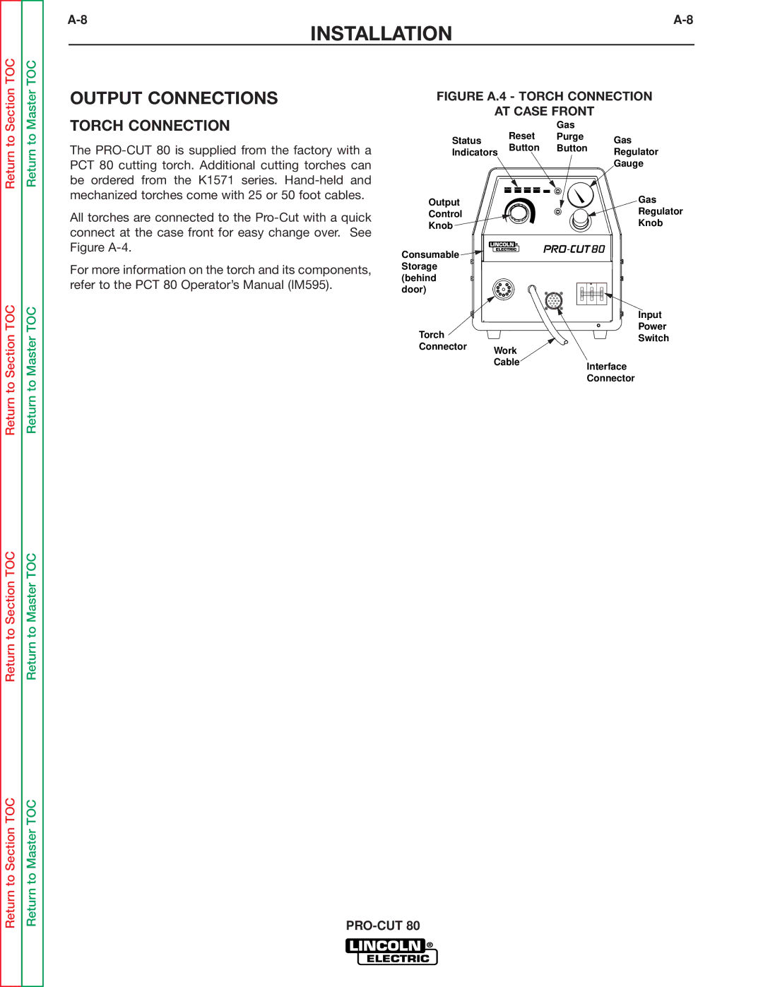 Lincoln Electric SVM146-A service manual Output Connections, Torch Connection 