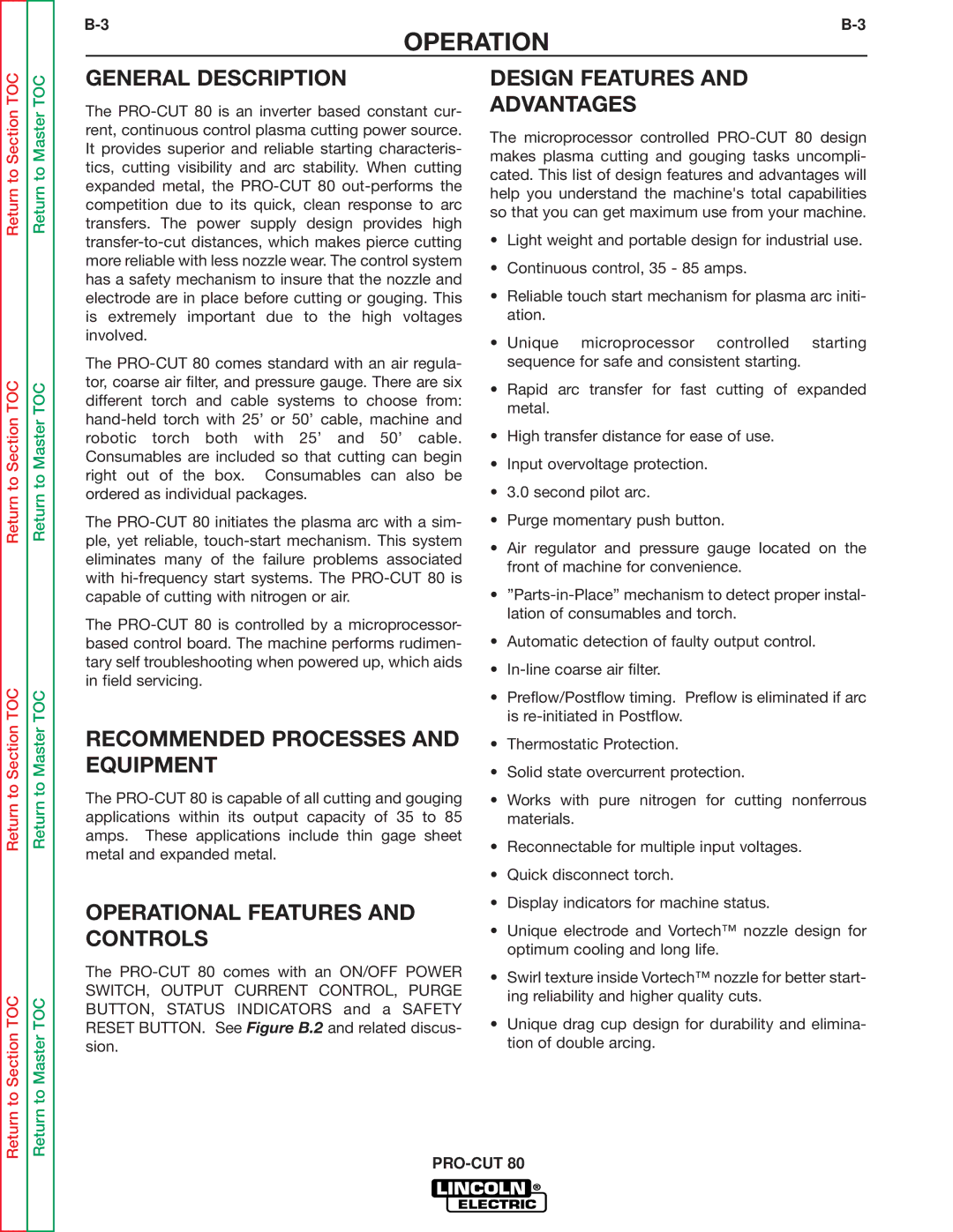 Lincoln Electric SVM146-A Operation, General Description, Recommended Processes and Equipment, Design Features Advantages 