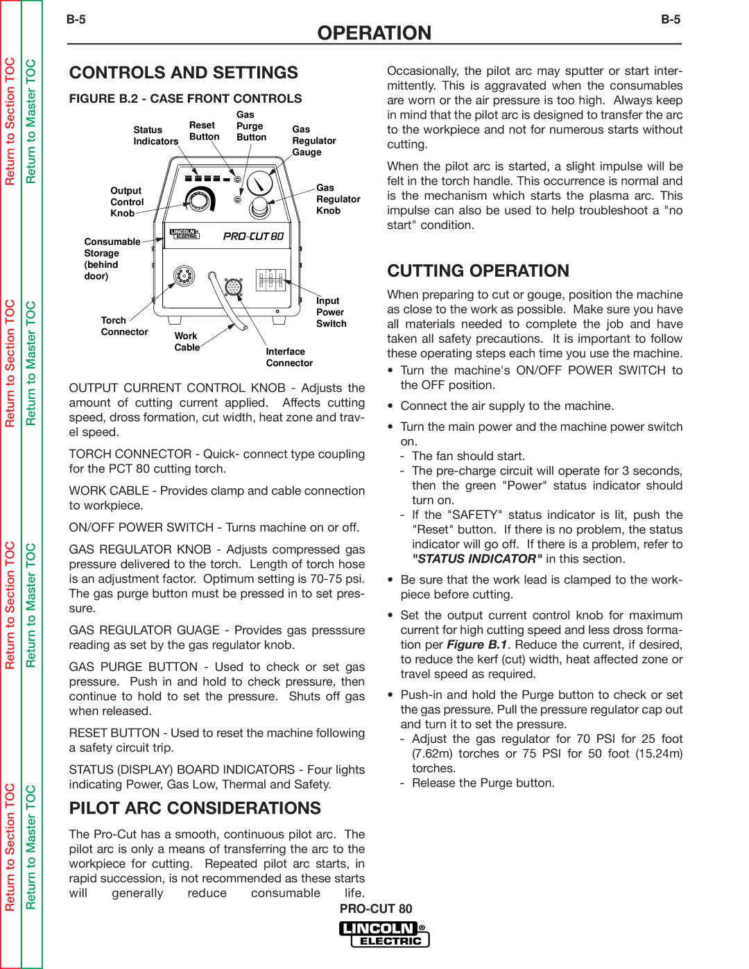 Lincoln Electric SVM146-A service manual Controls and Settings, Cutting Operation, Pilot ARC Considerations 