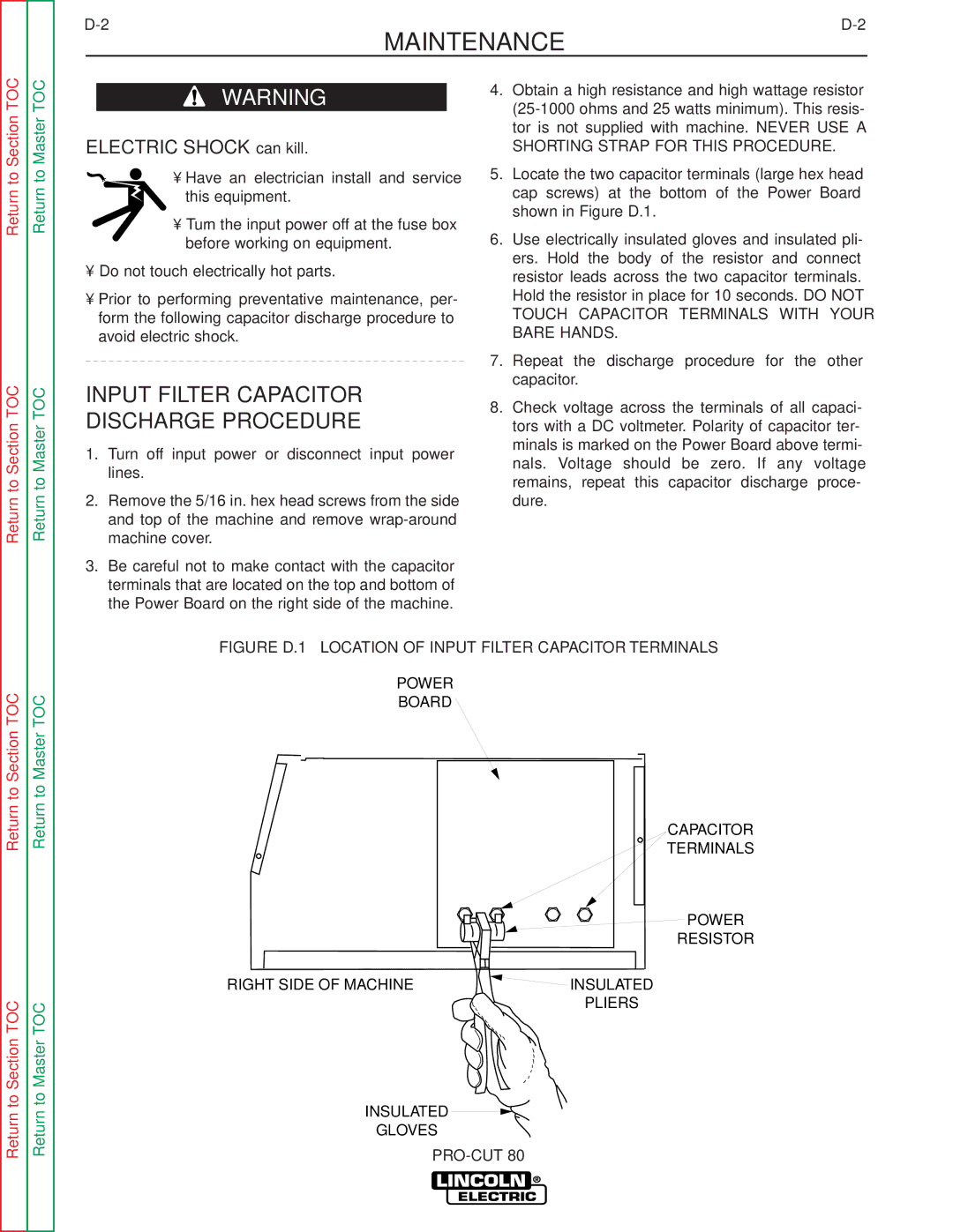 Lincoln Electric SVM146-A service manual Input Filter Capacitor Discharge Procedure, Electric Shock can kill 