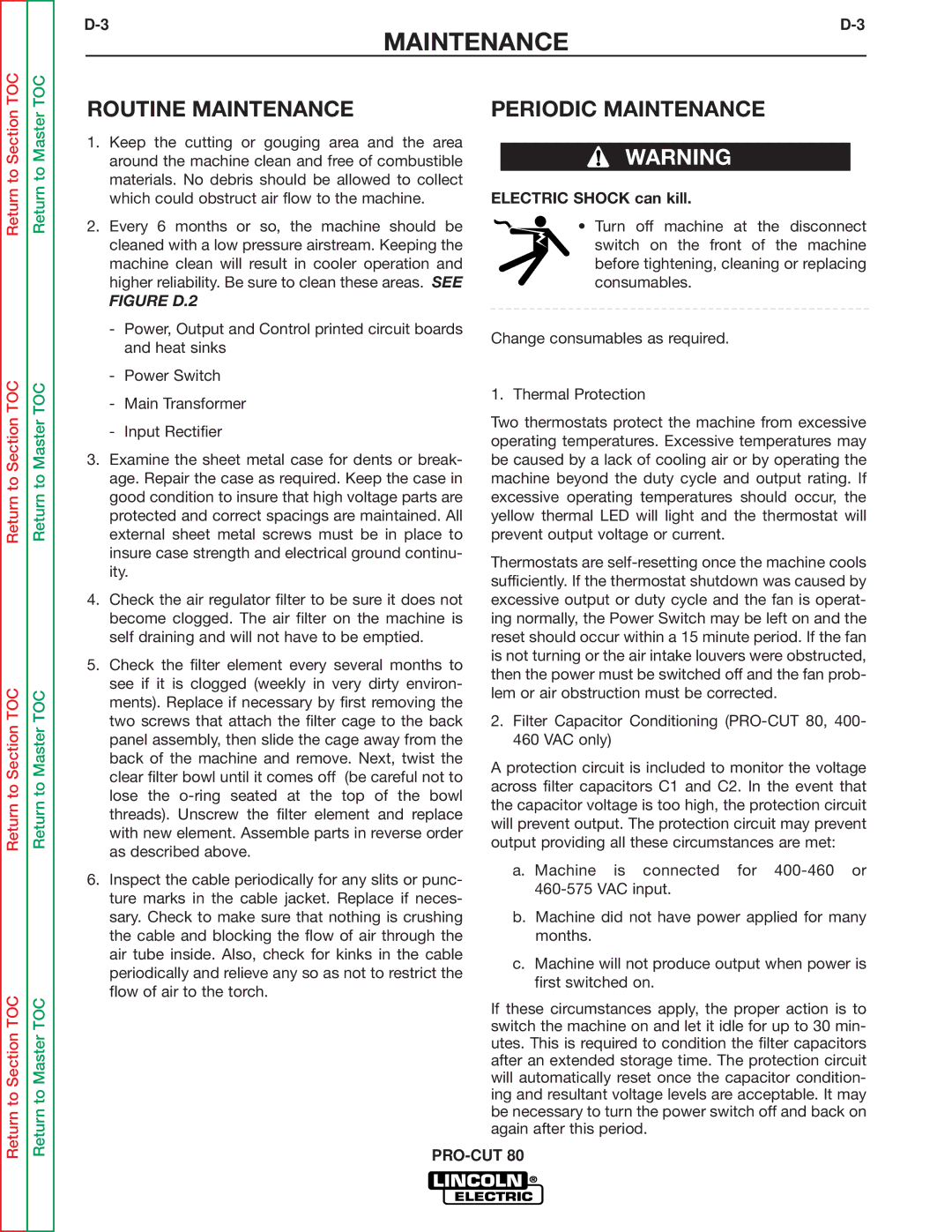 Lincoln Electric SVM146-A service manual Routine Maintenance, Periodic Maintenance 