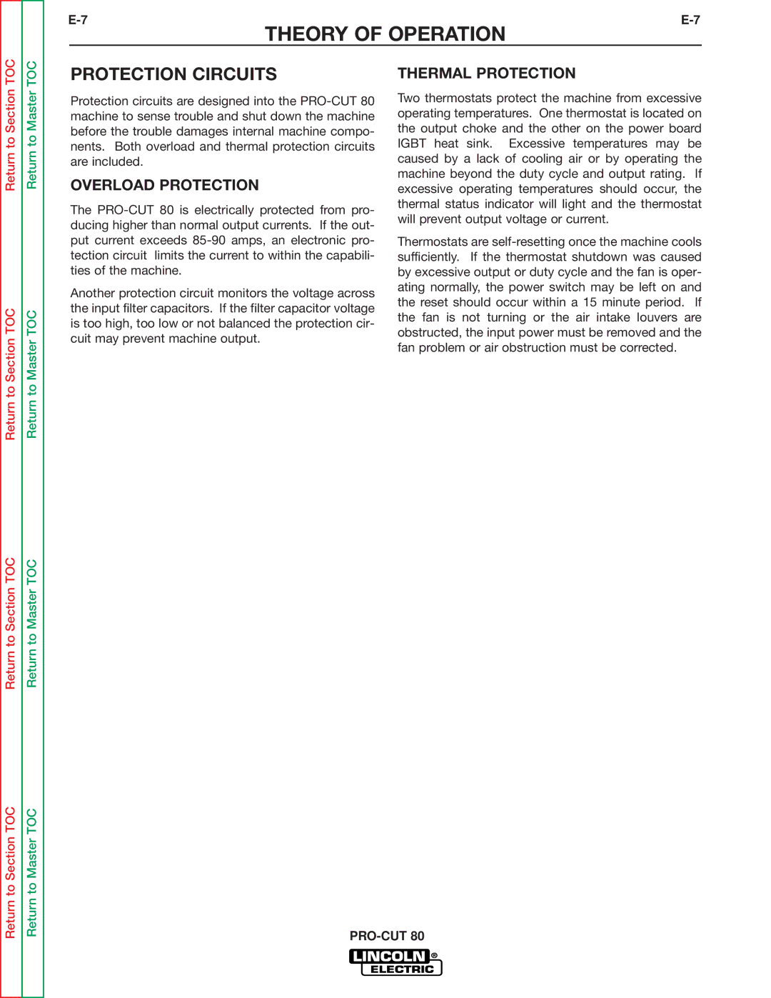 Lincoln Electric SVM146-A service manual Protection Circuits, Overload Protection, Thermal Protection 