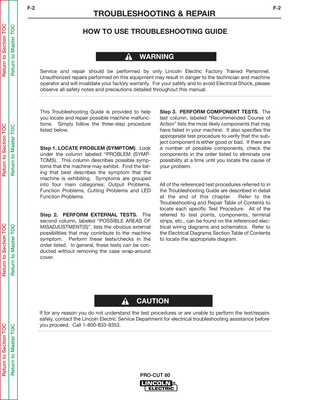 Lincoln Electric SVM146-A service manual Troubleshooting & Repair, HOW to USE Troubleshooting Guide 