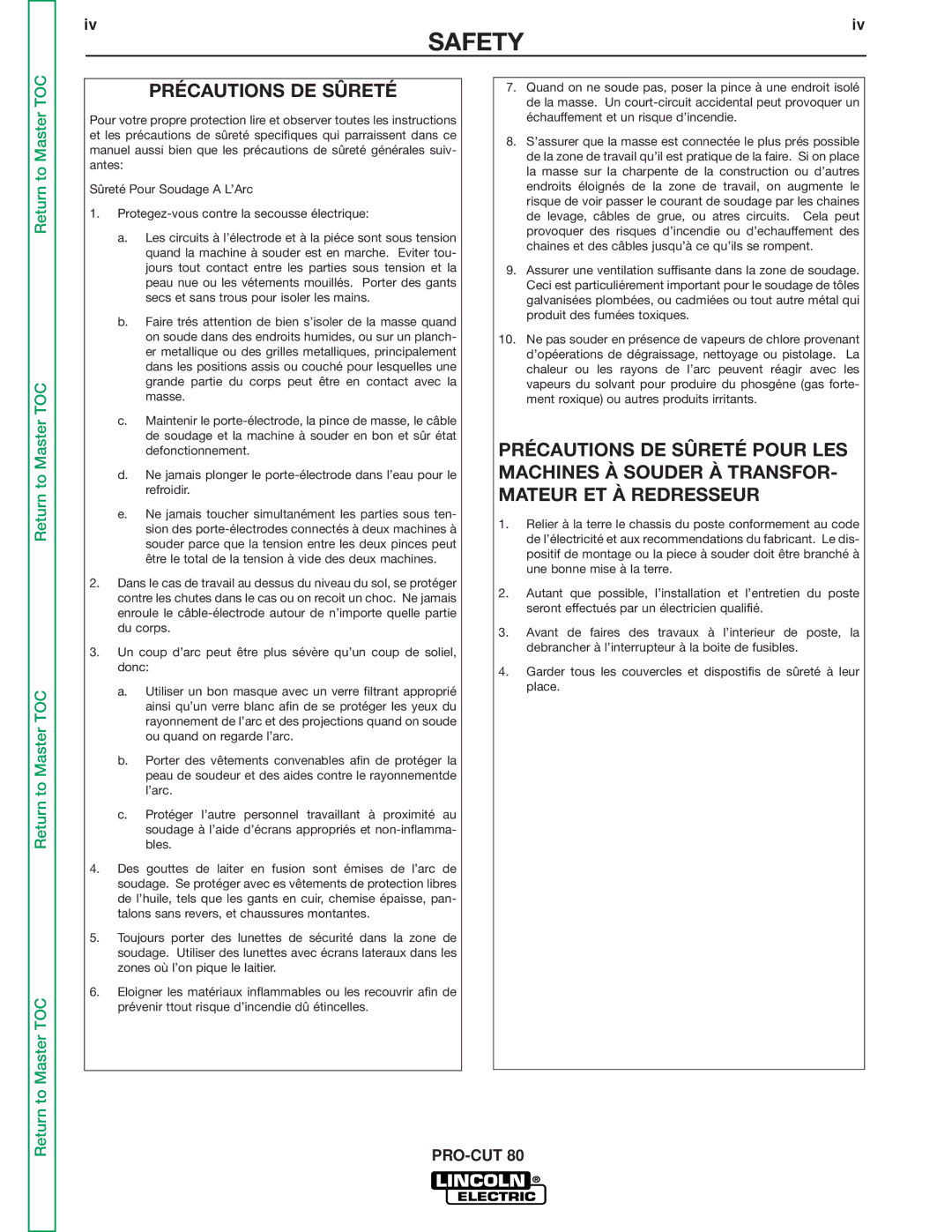 Lincoln Electric SVM146-A service manual Précautions DE Sûreté 