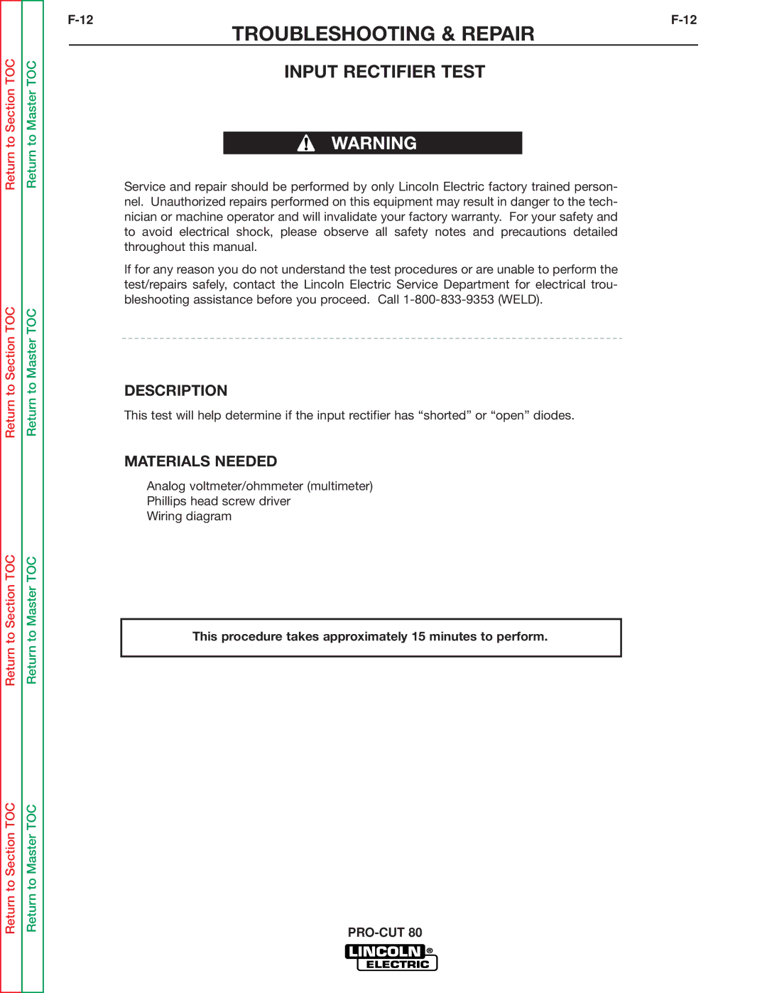 Lincoln Electric SVM146-A service manual Input Rectifier Test 