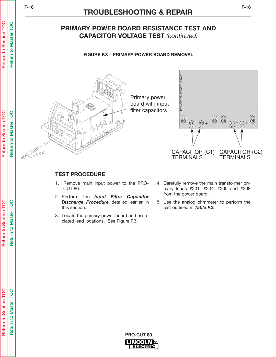 Lincoln Electric SVM146-A service manual Primary Power Board Resistance Test, Capacitor Voltage Test 