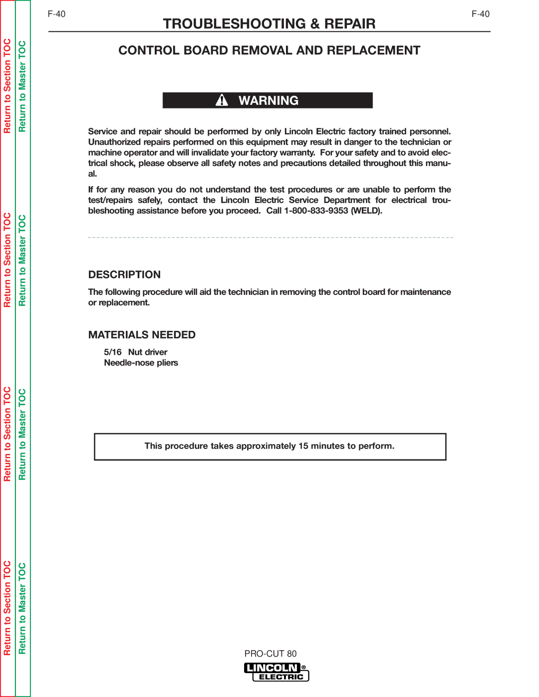 Lincoln Electric SVM146-A service manual Control Board Removal and Replacement, Description 