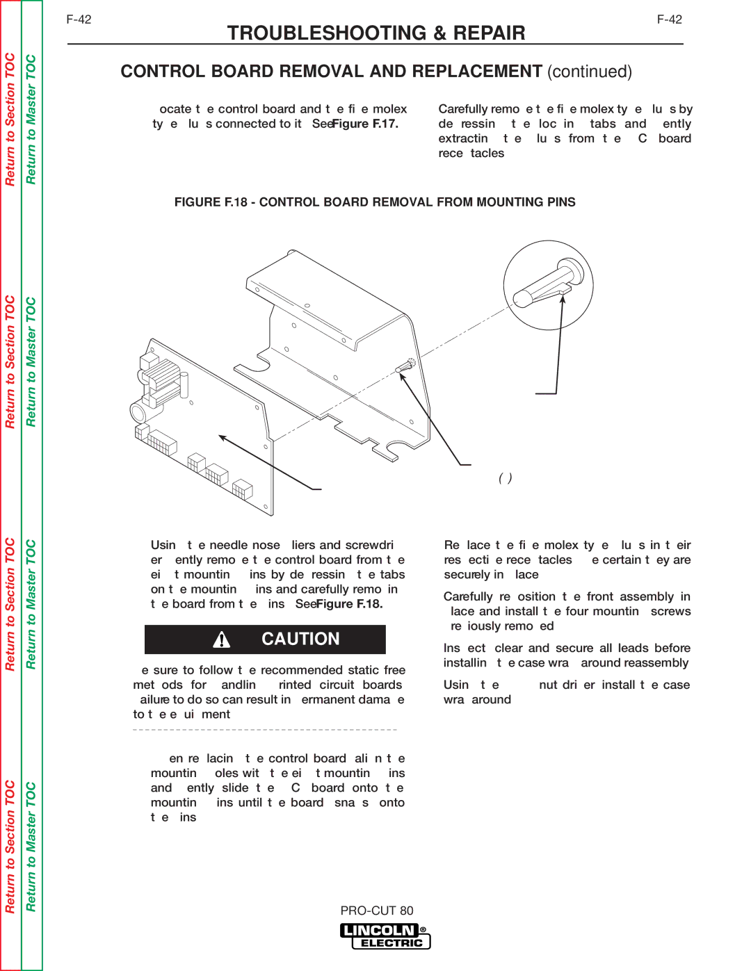 Lincoln Electric SVM146-A service manual Figure F.18 Control Board Removal from Mounting Pins 