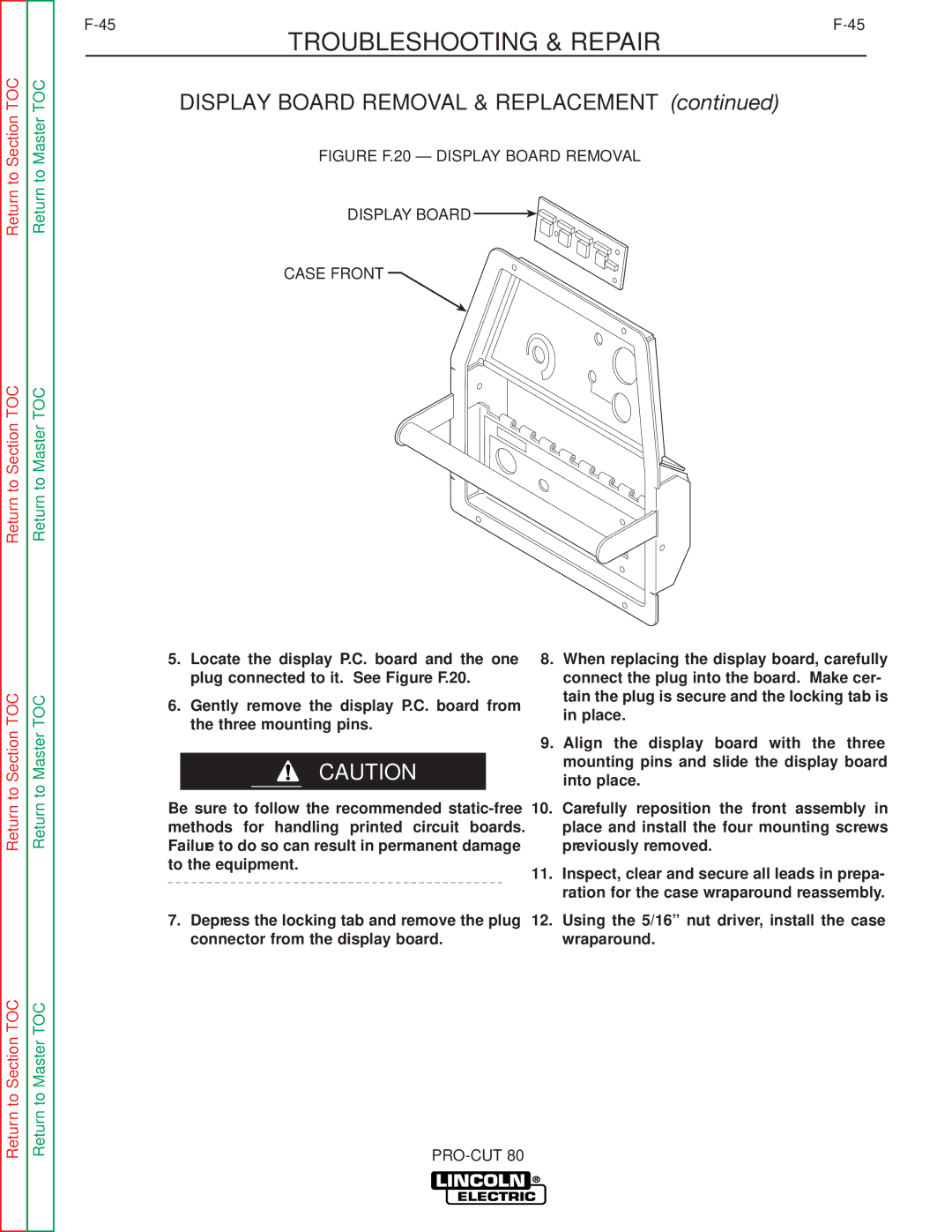 Lincoln Electric SVM146-A service manual Figure F.20 Display Board Removal 