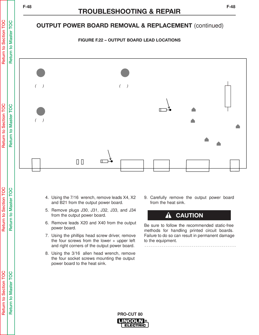 Lincoln Electric SVM146-A service manual Figure F.22 Output Board Lead Locations 