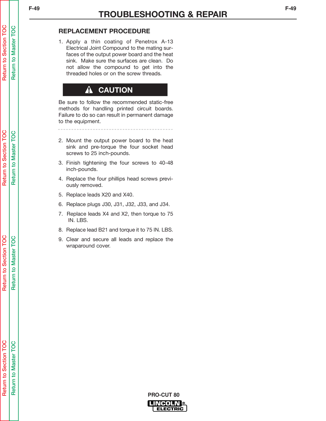 Lincoln Electric SVM146-A service manual Replacement Procedure 