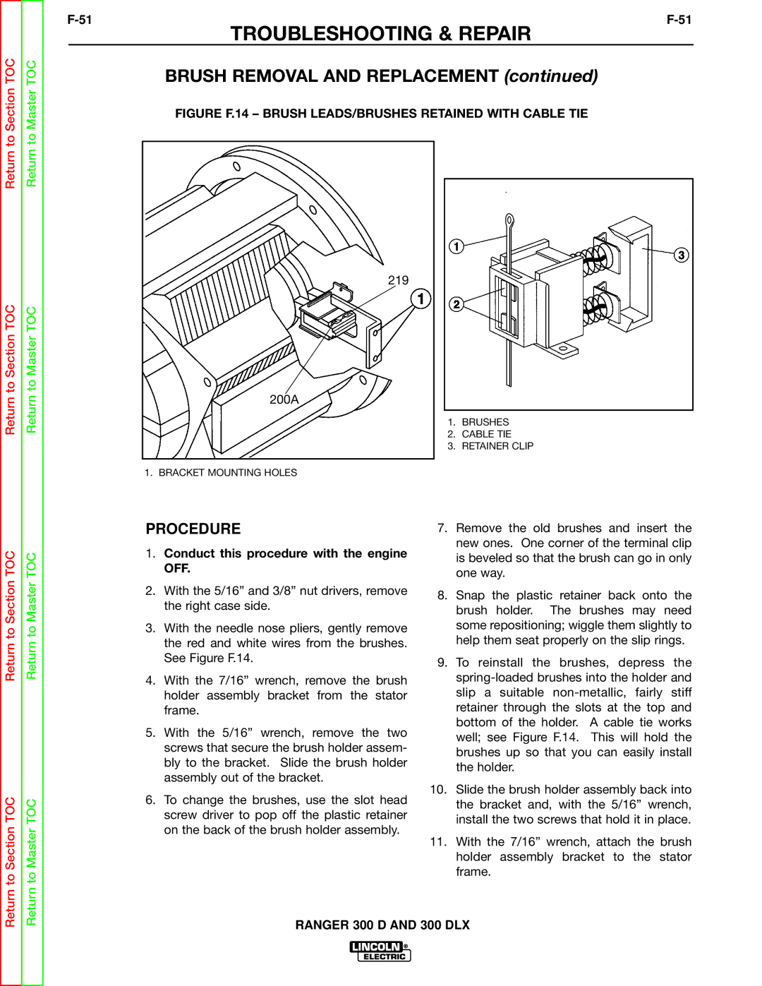 Lincoln Electric SVM148-B service manual Brush Removal and Replacement, Procedure 