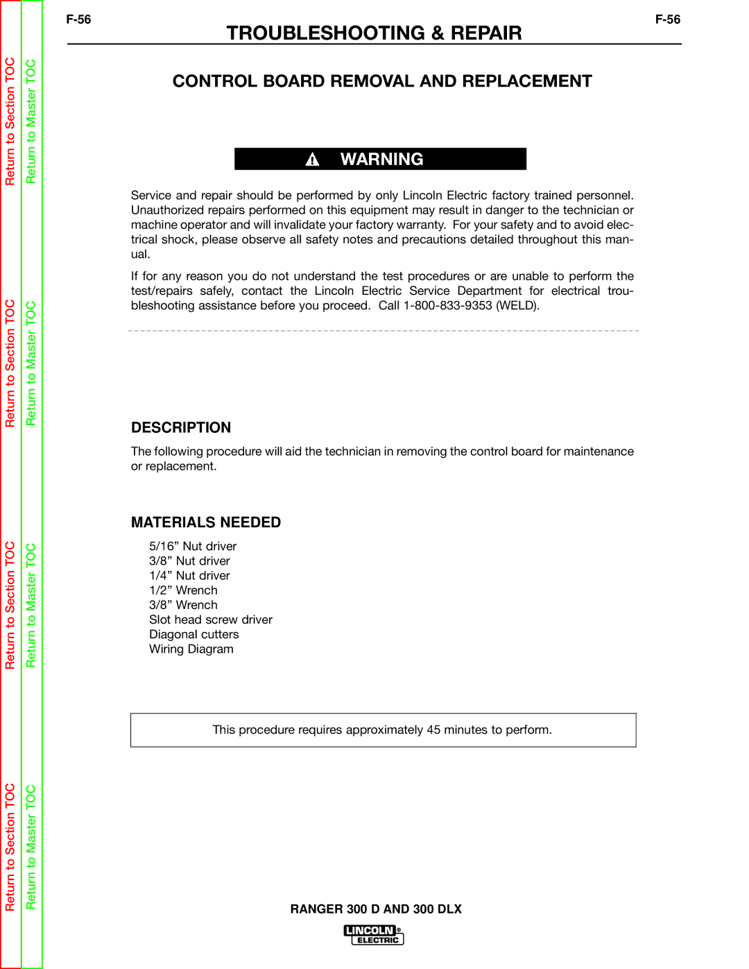 Lincoln Electric SVM148-B service manual Control Board Removal and Replacement, Description 